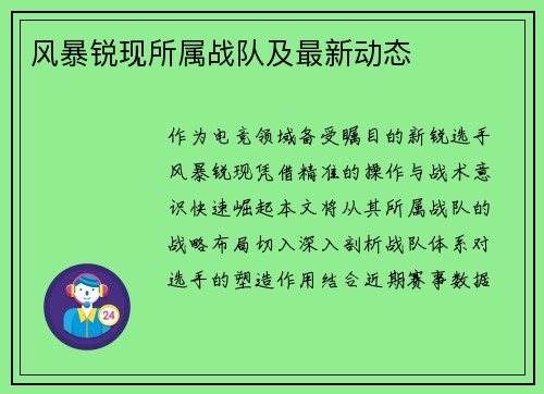 风暴锐现所属战队及最新动态